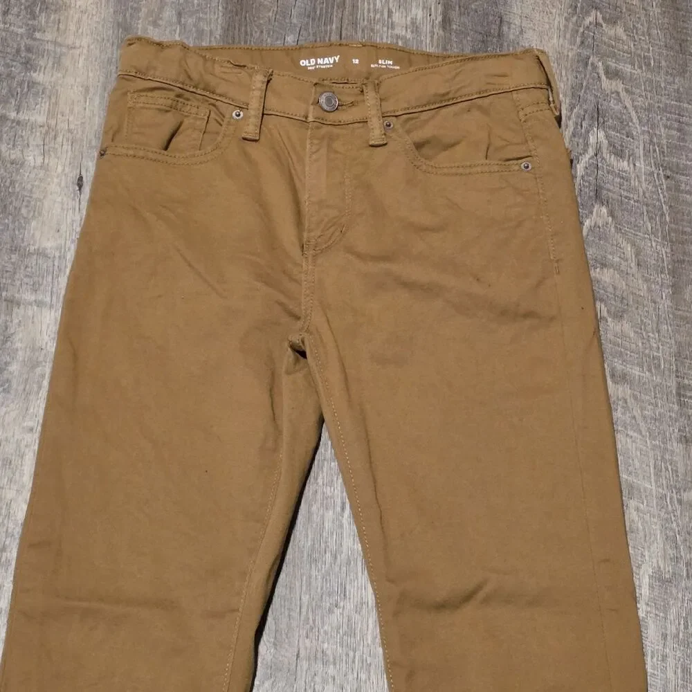 Old Navy Stretch 360 Kids Coyote Brown Khakis Slim Size 12 Casual Pants